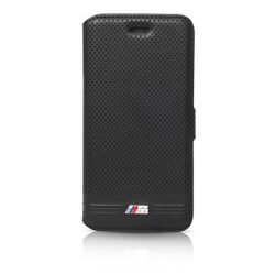   BMW iPhone 6 Plus/6S Plus M Sport Adrenaline Embossed Lines (BMFLBKP6LMPEBIC) oldalra nyíló tok, fekete