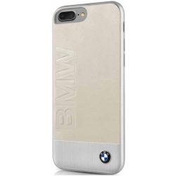   BMW iPhone 6 Plus/7 Plus/8 Plus Signature Genuine Leather Sand Blasted Aluminum Plate (BMHCI8LSGLALBE) hátlap, tok, bézs-ezüst