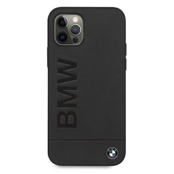 BMW iPhone 12/12 Pro Leather Hot Stamp eredeti bőr, (BMHCP12MSLLBK) hátlap, tok, fekete