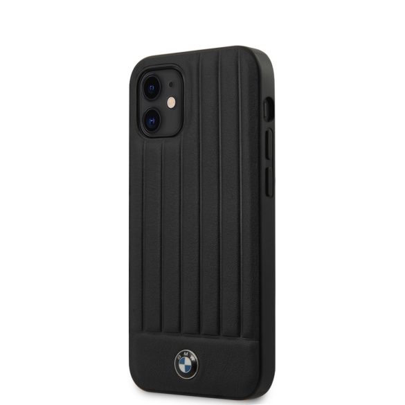 BMW iPhone 12 Mini Real Leather Hard Case eredeti bőr (BMHCP12SPOCBK) hátlap, tok, fekete