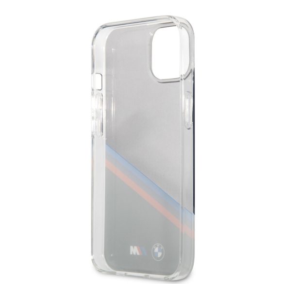 BMW iPhone 13 Mini Silicone Tricolor Stripes (BMHCP13SMHLPK) hátlap, tok, átlátszó