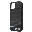 BMW iPhone 14 Leather Carbon (BMHCP14S22NBCK) hátlap, tok, fekete