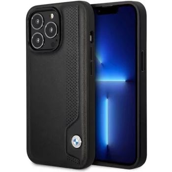   BMW BMHCP14X22RBDK Leather Blue Dots iPhone 14 Pro Max 6.7" hátlap, bőr tok, fekete