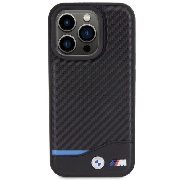 BMW iPhone 15 Pro Leather Carbon (BMHCP15L22NBCK) hátlap, tok, fekete