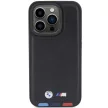 BMW iPhone 15 Pro Leather Stamp Tricolor (BMHCP15L22PTDK) hátlap, tok, fekete