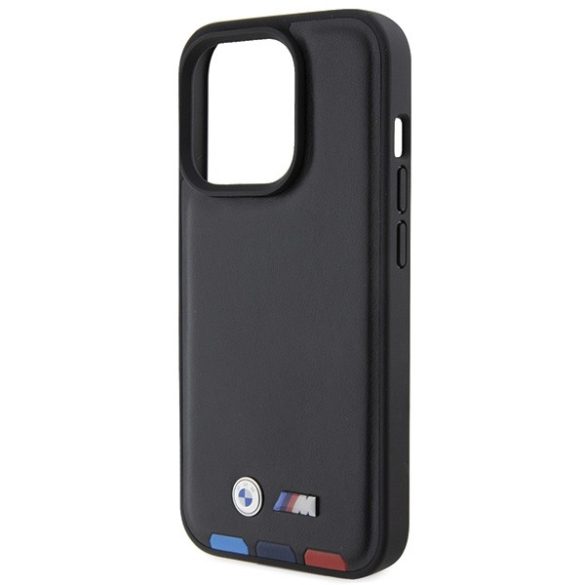 BMW iPhone 15 Pro Leather Stamp Tricolor (BMHCP15L22PTDK) hátlap, tok, fekete