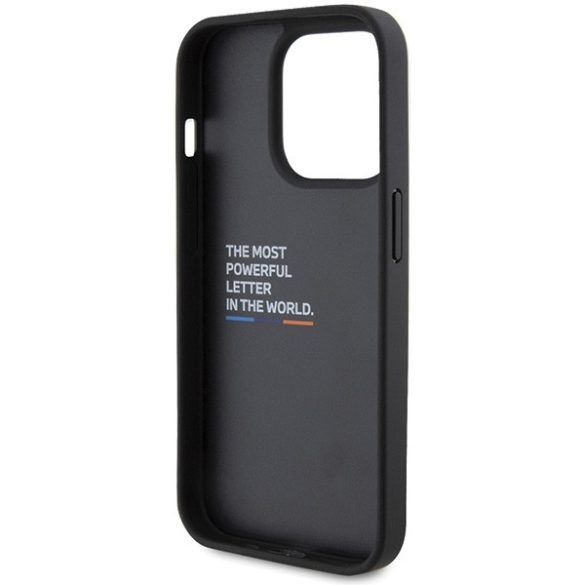BMW iPhone 15 Pro Leather Stamp Tricolor (BMHCP15L22PTDK) hátlap, tok, fekete