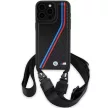 BMW BMHCP15L23PSVTK iPhone 15 Pro 6.1", M Edition Carbon Tricolor Lines & Strap M Edition hátlap, tok, fekete