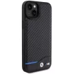 BMW Leather Carbon hátlap, bőr tok iPhone 15 Plus, fekete