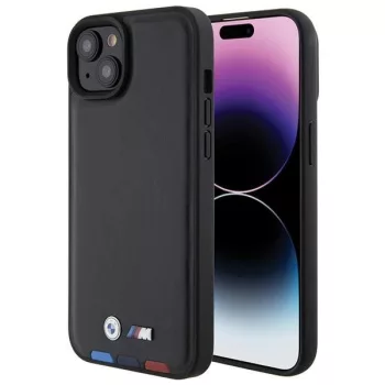   BMW BMHCP15M22PTDK Leather Stamp Tricolor iPhone 15 Plus 6.7" eredeti bőr tok, fekete