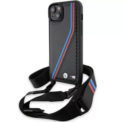 BMW BMHCP15M23PSVTK M Edition Carbon Tricolor Lines & Strap iPhone 14 Plus/15 Plus 6.7" hátlap, tok, fekete