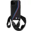 BMW BMHCP15M23PSVTK M Edition Carbon Tricolor Lines & Strap iPhone 14 Plus/15 Plus 6.7" hátlap, tok, fekete
