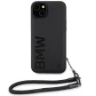 BMW BMHCP15M23RMRLK iPhone 14 Plus/15 Plus 6.7", Signature Leather Wordmark zsinórral hátlap, tok, fekete