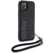 BMW BMHCP15M23RMRLK iPhone 14 Plus/15 Plus 6.7", Signature Leather Wordmark zsinórral hátlap, tok, fekete
