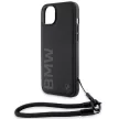 BMW BMHCP15M23RMRLK iPhone 14 Plus/15 Plus 6.7", Signature Leather Wordmark zsinórral hátlap, tok, fekete