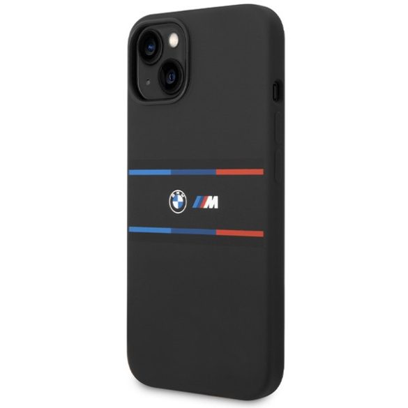 BMW iPhone 13/14/15 M Silicone Tricolor Lines (BMHCP15S22SDTK) hátlap, tok, fekete