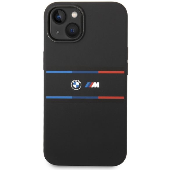 BMW iPhone 13/14/15 M Silicone Tricolor Lines (BMHCP15S22SDTK) hátlap, tok, fekete