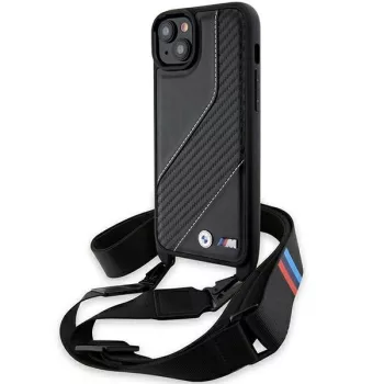   BMW BMHCP15S23PSCCK iPhone 15/14/13, M Edition Carbon Stripe és óraszíj, hátlap, tok, fekete