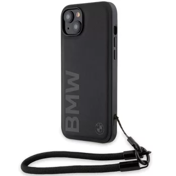   BMW BMHCP15S23RMRLK iPhone 15 6.1", Signature Leather Wordmark zsinór, hátlap, tok, fekete