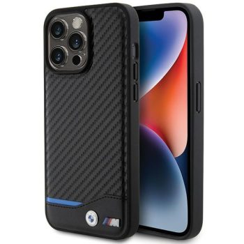   BMW iPhone 15 Pro Max Leather Carbon (BMHCP15X22NBCK) eredeti bőr hátlap, tok, fekete