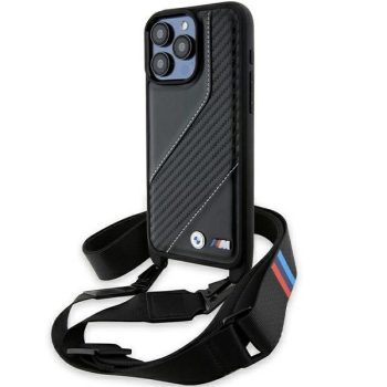   BMW BMHCP15X23PSCCK iPhone 15 Pro Max 6.7", M Edition Carbon Stripe & Strap hátlap, tok, fekete