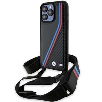   BMW BMHCP15X23PSVTK iPhone 15 Pro Max 6.7", M Edition Carbon Tricolor Lines & Straphátlap, tok, fekete