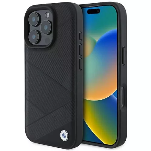 BMW Signature Leather Crossing Lines BMHCP16L23RCGPPK iPhone 16 Pro 6.3" hátlap, tok, fekete
