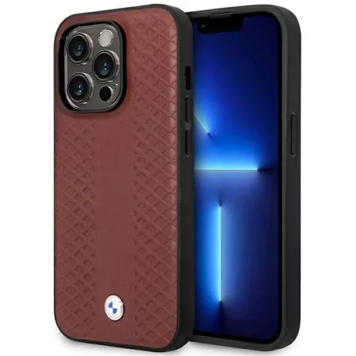BMW iPhone 14 Pro 6,1" burgundy Leather Diamond Pattern MagSafe (BMHMP14L22RFGR) hátlap, tok,borfó