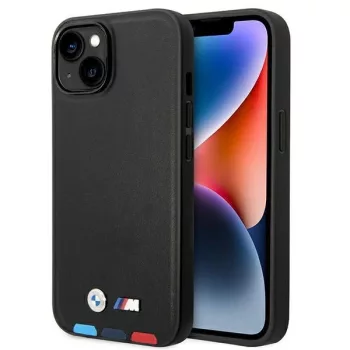   BMW BMHMP14M22PTDK Leather Stamp Tricolor Magsafe iPhone 14 Plus 6.7 " hátlap, bőr tok, fekete