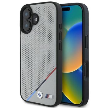   BMW iPhone 16 M Perforated Tricolor Line MagSafe (BMHMP16S23PUPDG) MagSafe hátlap, tok, szürke