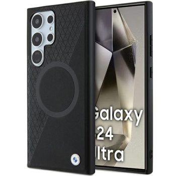   BMW Samsung Galaxy S24 Ultra Signature Leather Half Textured & Circle MagSafe (BMHMS24L23RTPK) MagSafe hátlap, tok, fekete