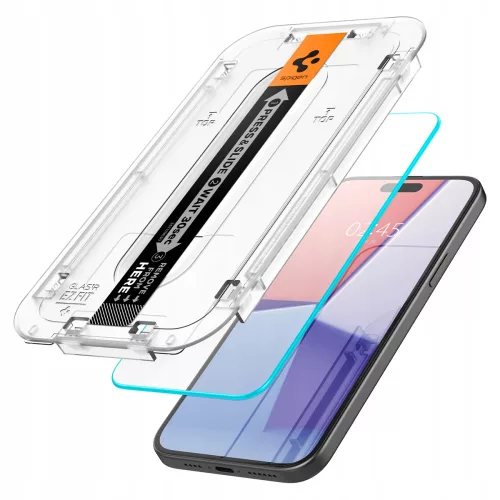 Spigen Glass EZ Fit iPhone 15 Pro kijelzővédő üvegfólia felrakó kerettel, átlátszó
