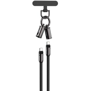   Devia cable lanyard 2in1 PD USB-C - USB-C 1,2 m 60W nyakpánt és kábel, fekete