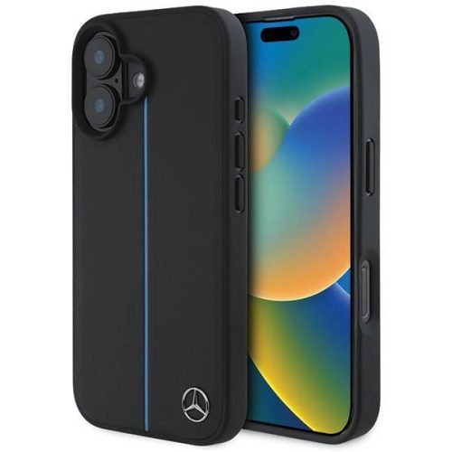 Mercedes case iPhone 16 6,1" MEHMP16S23RURBK Hardcase MB tok, kék Line Leather MagSafe tok, fekete