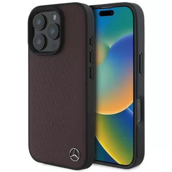   Mercedes MEHMP16X23RBGVR iPhone 16 Pro Max 6.9" tok, piros hardcase MB Wood Imitation Leather MagSafe