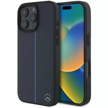   Mercedes case iPhone 16 Pro Max 6,9" MEHMP16X23RURBV Hardcase MB Blue Line Leather MagSafe tok, sötétkék