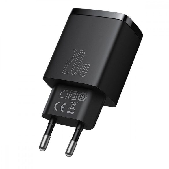 Baseus CCXJ-B01 USB+USB-C, Compact Quick Charger hálózati töltő adapter, gyorstöltés, 20W, QC, PD, 3A, fekete