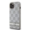 DKNY iPhone 12/12 Pro PU Leather Checkered Pattern and Stripe DKHCP12MPCPTSSE hátlap, tok, bézs