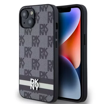   DKNY iPhone 13 PU Leather Checkered Pattern and Stripe DKHCP13MPCPTSSK hátlap, tok, fekete