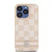 DKNY iPhone 14 Pro Leather Checkered Pattern and Stripe DKHCP14LPCPTSSP hátlap, tok, rózsaszín
