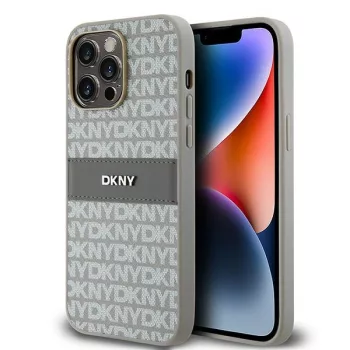   DKNY PU Leather Repeat Pattern Tonal Stripe iPhone 14 Pro Max hátlap tok, bézs