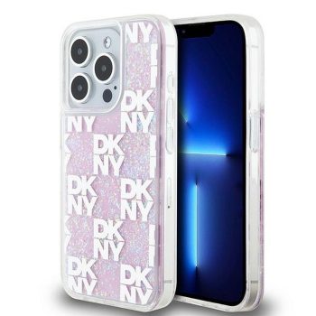   DKNY iPhone 15 Pro DKHCP15LLCPEPP hátlap, tok Liquid Glitters W/Checkered Pattern, rózsaszín