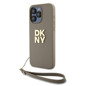   DKNY Wrist Strap Stock Logo case for iPhone 15 Pro hátlap, tok, bézs