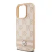 DKNY iPhone 15 Pro PU Leather Checkered Pattern and Stripe DKHCP15LPCPTSSP hátlap, tok, rózsaszín