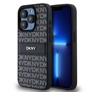   DKNY DKHCP15LPRTHSLK iPhone 15 Pro 6.1" hátlap, tok Leather Mono Stripe & Metal Logo, fekete
