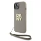 DKNY Wrist Strap Stock Logo case for iPhone 15 Plus csuklóóraszíjos hátlap, tok, bézs