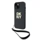 DKNY Wrist Strap Stock Logo iPhone 15 Plus, csuklóóraszíjos hátlap, tok, fekete