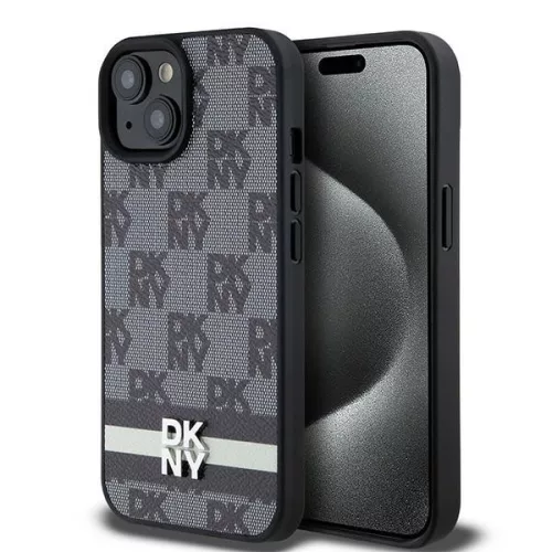 DKNY DKHCP15MPCPTSSK iPhone 15 Plus/14 Plus 6.7" hátlap, tok Leather Checkered Mono Pattern & Printed Stripes, fekete