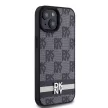 DKNY DKHCP15MPCPTSSK iPhone 15 Plus/14 Plus 6.7" hátlap, tok Leather Checkered Mono Pattern & Printed Stripes, fekete