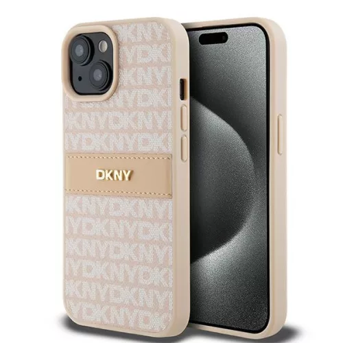 DKNY DKHCP15MPRTHSLP iPhone 15 Plus/14 Plus 6.7" hátlap, tok Leather Mono Stripe & Metal Logo, rózsaszín